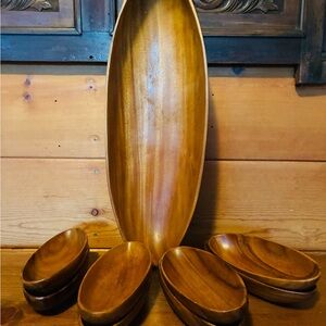 Elegant Brown Wooden Serving Bowl Set